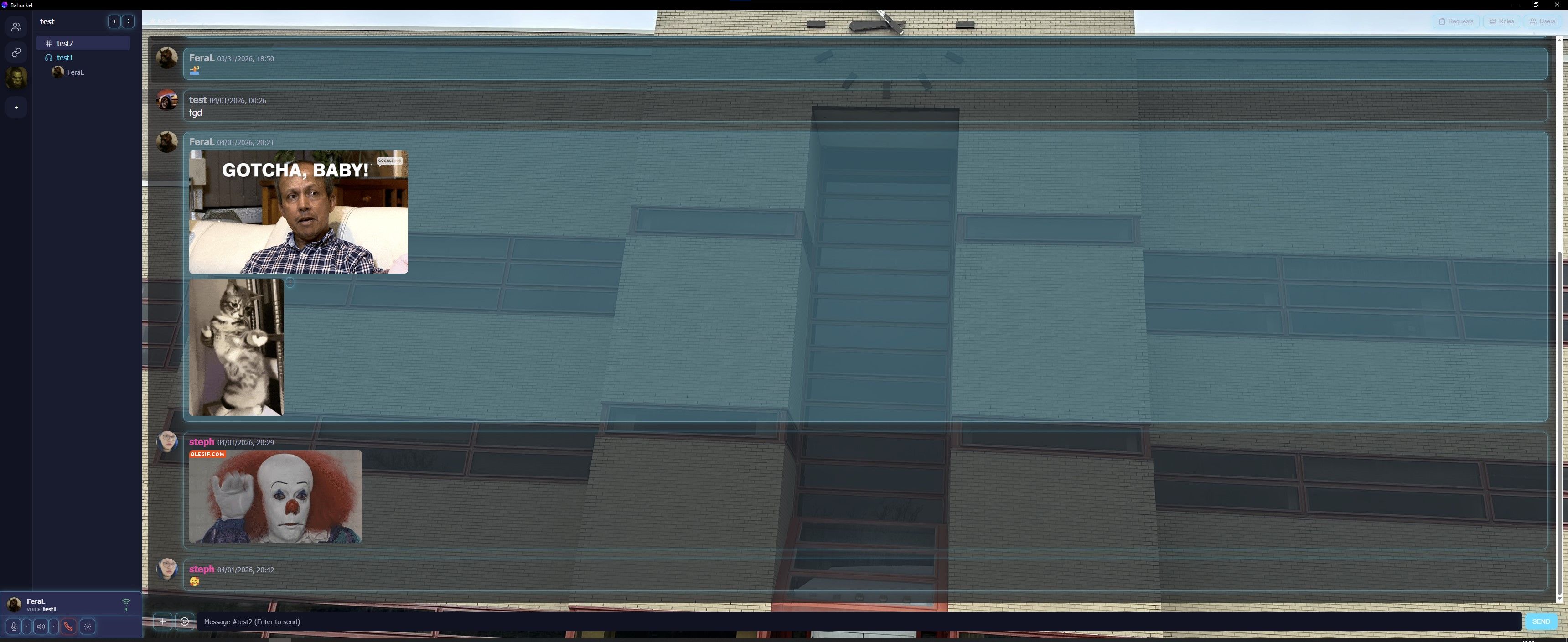 Bahuckel 1.x chat window with a voice channel active